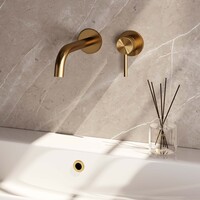 Brauer Brauer Gold Edition Inbouw Wastafelmengkraan met Gebogen Uitloop & Rozetten - Model A1 - Hendel Rechts - PVD - Geborsteld Goud