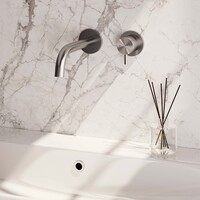 Brauer Brauer Brushed Edition Inbouw Wastafelmengkraan met Gebogen Uitloop & Rozetten - Model B1 - Hendel Rechts - PVD - Geborsteld RVS