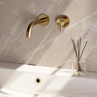 Brauer Brauer Gold Edition Inbouw Wastafelmengkraan met Gebogen Uitloop & Rozetten - Model B1 - Hendel Rechts - PVD - Geborsteld Goud
