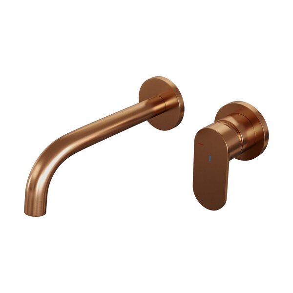 Brauer Brauer Copper Edition Inbouw Wastafelmengkraan met Gebogen Uitloop & Rozetten - Model C1 - Hendel Rechts - PVD - Geborsteld Koper