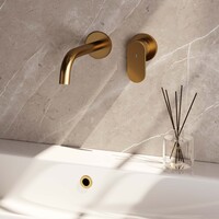Brauer Brauer Gold Edition Inbouw Wastafelmengkraan met Gebogen Uitloop & Rozetten - Model C1 - Hendel Rechts - PVD - Geborsteld Goud