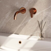 Brauer Brauer Copper Edition Inbouw Wastafelmengkraan met Gebogen Uitloop & Rozetten - Model D1 - Hendel Rechts - PVD - Geborsteld Koper