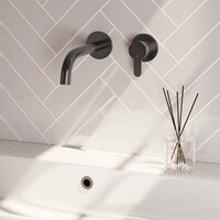 Brauer Brauer Gunmetal Edition Inbouw Wastafelmengkraan met Gebogen Uitloop & Rozetten - Model D1 - Hendel Rechts - PVD - Geborsteld Gunmetal