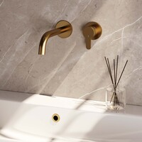 Brauer Brauer Gold Edition Inbouw Wastafelmengkraan met Gebogen Uitloop & Rozetten - Model D1 - Hendel Rechts - PVD - Geborsteld Goud