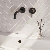 Brauer Brauer Black Edition Inbouw Wastafelmengkraan met Gebogen Uitloop & Rozetten - Model E1 - Hendel Rechts - Mat Zwart