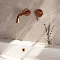 Brauer Brauer Copper Edition Inbouw Wastafelmengkraan met Gebogen Uitloop & Rozetten - Model E1 - Hendel Rechts - PVD - Geborsteld Koper