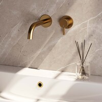 Brauer Brauer Gold Edition Inbouw Wastafelmengkraan met Gebogen Uitloop & Rozetten - Model E1 - Hendel Rechts - PVD - Geborsteld Goud