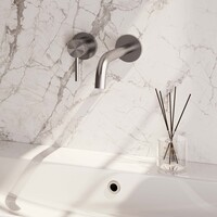 Brauer Brauer Brushed Edition Inbouw Wastafelmengkraan met Gebogen Uitloop & Rozetten - Model A2 - Hendel Links - PVD - Geborsteld RVS