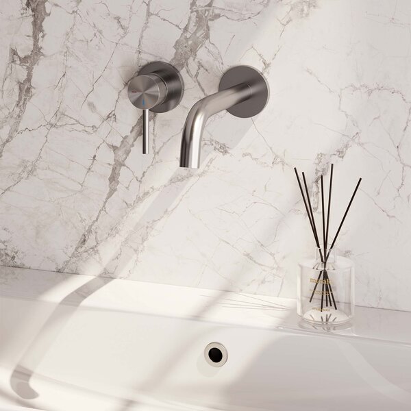 Brauer Brauer Brushed Edition Inbouw Wastafelmengkraan met Gebogen Uitloop & Rozetten - Model A2 - Hendel Links - PVD - Geborsteld RVS