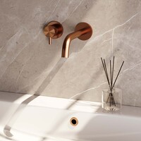 Brauer Brauer Copper Edition Inbouw Wastafelmengkraan met Gebogen Uitloop & Rozetten - Model B2 - Hendel Links - PVD - Geborsteld Koper