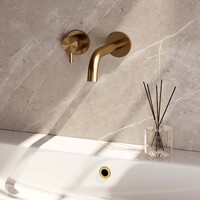 Brauer Brauer Gold Edition Inbouw Wastafelmengkraan met Gebogen Uitloop & Rozetten - Model B2 - Hendel Links - PVD - Geborsteld Goud