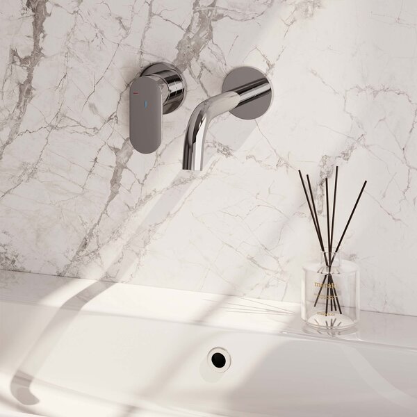 Brauer Brauer Chrome Edition Inbouw Wastafelmengkraan met Gebogen Uitloop & Rozetten - Model C2 - Hendel Links - Chroom