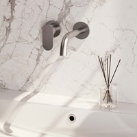 Brauer Brauer Brushed Edition Inbouw Wastafelmengkraan met Gebogen Uitloop & Rozetten - Model C2 - Hendel Links - PVD - Geborsteld RVS