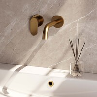 Brauer Brauer Gold Edition Inbouw Wastafelmengkraan met Gebogen Uitloop & Rozetten - Model C2 - Hendel Links - PVD - Geborsteld Goud