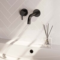 Brauer Brauer Black Edition Inbouw Wastafelmengkraan met Gebogen Uitloop & Rozetten - Model E2 - Hendel Links - Mat Zwart