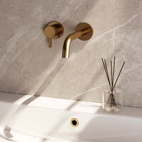 Brauer Brauer Gold Edition Inbouw Wastafelmengkraan met Gebogen Uitloop & Rozetten - Model E2 - Hendel Links - PVD - Geborsteld Goud
