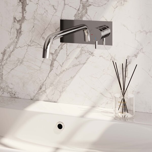 Brauer Brauer Chrome Edition Inbouw Wastafelmengkraan met Gebogen Uitloop & Afdekplaat - Model B1 - Hendel Rechts - Chroom