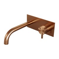 Brauer Brauer Copper Edition Inbouw Wastafelmengkraan met Gebogen Uitloop & Afdekplaat - Model B1 - Hendel Rechts - PVD - Geborsteld Koper