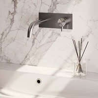 Brauer Brauer Brushed Edition Inbouw Wastafelmengkraan met Gebogen Uitloop & Afdekplaat - Model B1 - Hendel Rechts - PVD - Geborsteld RVS
