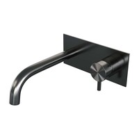 Brauer Brauer Gunmetal Edition Inbouw Wastafelmengkraan met Gebogen Uitloop & Afdekplaat - Model B1 - Hendel Rechts - PVD - Geborsteld Gunmetal