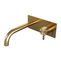 Brauer Brauer Gold Edition Inbouw Wastafelmengkraan met Gebogen Uitloop & Afdekplaat - Model B1 - Hendel Rechts - PVD - Geborsteld Goud