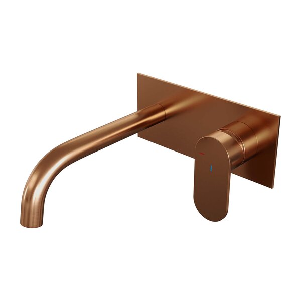 Brauer Brauer Copper Edition Inbouw Wastafelmengkraan met Gebogen Uitloop & Afdekplaat - Model C1 - Hendel Rechts - PVD - Geborsteld Koper