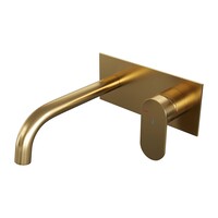 Brauer Brauer Gold Edition Inbouw Wastafelmengkraan met Gebogen Uitloop & Afdekplaat - Model C1 - Hendel Rechts - PVD - Geborsteld Goud