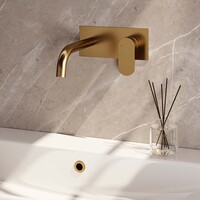 Brauer Brauer Gold Edition Inbouw Wastafelmengkraan met Gebogen Uitloop & Afdekplaat - Model C1 - Hendel Rechts - PVD - Geborsteld Goud