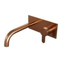 Brauer Brauer Copper Edition Inbouw Wastafelmengkraan met Gebogen Uitloop & Afdekplaat - Model D1 - Hendel Rechts - PVD - Geborsteld Koper