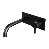 Brauer Brauer Black Edition Inbouw Wastafelmengkraan met Gebogen Uitloop & Afdekplaat - Model E1 - Hendel Rechts - Mat Zwart