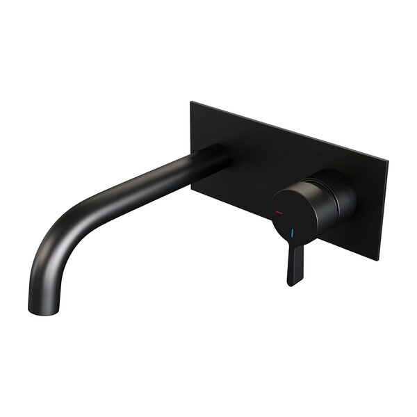 Brauer Brauer Black Edition Inbouw Wastafelmengkraan met Gebogen Uitloop & Afdekplaat - Model E1 - Hendel Rechts - Mat Zwart