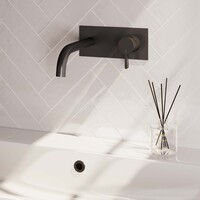 Brauer Brauer Black Edition Inbouw Wastafelmengkraan met Gebogen Uitloop & Afdekplaat - Model E1 - Hendel Rechts - Mat Zwart
