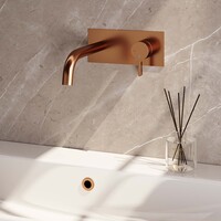Brauer Brauer Copper Edition Inbouw Wastafelmengkraan met Gebogen Uitloop & Afdekplaat - Model E1 - Hendel Rechts - PVD - Geborsteld Koper