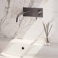 Brauer Brauer Brushed Edition Inbouw Wastafelmengkraan met Gebogen Uitloop & Afdekplaat - Model E1 - Hendel Rechts - PVD - Geborsteld RVS