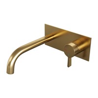 Brauer Brauer Gold Edition Inbouw Wastafelmengkraan met Gebogen Uitloop & Afdekplaat - Model E1 - Hendel Rechts - PVD - Geborsteld Goud