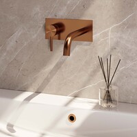Brauer Brauer Copper Edition Inbouw Wastafelmengkraan met Gebogen Uitloop & Afdekplaat - Model A2 - Hendel Links - PVD - Geborsteld Koper
