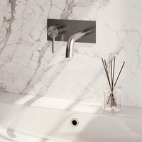Brauer Brauer Brushed Edition Inbouw Wastafelmengkraan met Gebogen Uitloop & Afdekplaat - Model A2 - Hendel Links - PVD - Geborsteld RVS