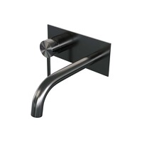 Brauer Brauer Gunmetal Edition Inbouw Wastafelmengkraan met Gebogen Uitloop & Afdekplaat - Model A2 - Hendel Links - PVD - Geborsteld Gunmetal