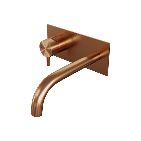 Brauer Brauer Copper Edition Inbouw Wastafelmengkraan met Gebogen Uitloop & Afdekplaat - Model B2 - Hendel Links - PVD - Geborsteld Koper