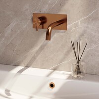 Brauer Brauer Copper Edition Inbouw Wastafelmengkraan met Gebogen Uitloop & Afdekplaat - Model B2 - Hendel Links - PVD - Geborsteld Koper