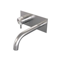 Brauer Brauer Brushed Edition Inbouw Wastafelmengkraan met Gebogen Uitloop & Afdekplaat - Model B2 - Hendel Links - PVD - Geborsteld RVS
