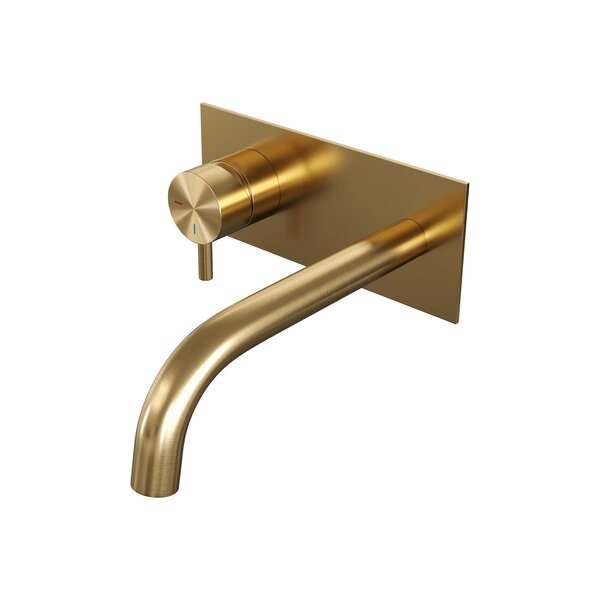 Brauer Brauer Gold Edition Inbouw Wastafelmengkraan met Gebogen Uitloop & Afdekplaat - Model B2 - Hendel Links - PVD - Geborsteld Goud