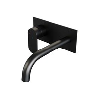 Brauer Brauer Black Edition Inbouw Wastafelmengkraan met Gebogen Uitloop & Afdekplaat - Model C2 - Hendel Links - Mat Zwart