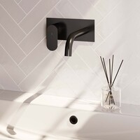Brauer Brauer Black Edition Inbouw Wastafelmengkraan met Gebogen Uitloop & Afdekplaat - Model C2 - Hendel Links - Mat Zwart