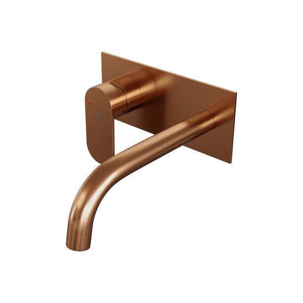 Brauer Brauer Copper Edition Inbouw Wastafelmengkraan met Gebogen Uitloop & Afdekplaat - Model C2 - Hendel Links - PVD - Geborsteld Koper