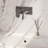 Brauer Brauer Brushed Edition Inbouw Wastafelmengkraan met Gebogen Uitloop & Afdekplaat - Model C2 - Hendel Links - PVD - Geborsteld RVS