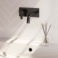 Brauer Brauer Black Edition Inbouw Wastafelmengkraan met Gebogen Uitloop & Afdekplaat - Model D2 - Hendel Links - Mat Zwart