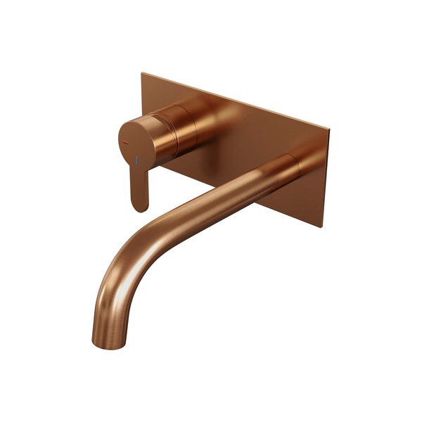 Brauer Brauer Copper Edition Inbouw Wastafelmengkraan met Gebogen Uitloop & Afdekplaat - Model D2 - Hendel Links - PVD - Geborsteld Koper