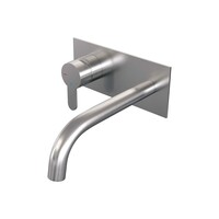 Brauer Brauer Brushed Edition Inbouw Wastafelmengkraan met Gebogen Uitloop & Afdekplaat - Model D2 - Hendel Links - PVD - Geborsteld RVS