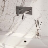 Brauer Brauer Brushed Edition Inbouw Wastafelmengkraan met Gebogen Uitloop & Afdekplaat - Model D2 - Hendel Links - PVD - Geborsteld RVS